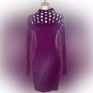 Purple Mock Neck Long Sleeve Bodycon Dress
